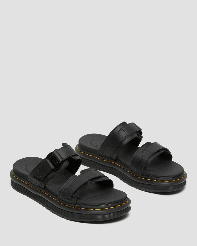 Women's Dr Martens Chilton Men's Leather Slide Sandals Black | AU 317ILH